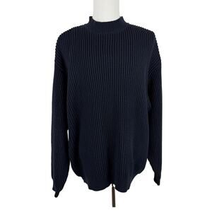 KROST Brioche Knit Chunky Sweater Pull-Over Mock Neck Dark Navy Blue XXL NWT